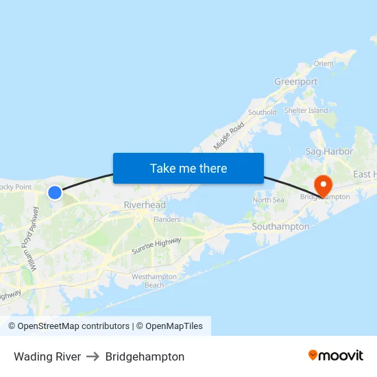 Wading River to Bridgehampton map