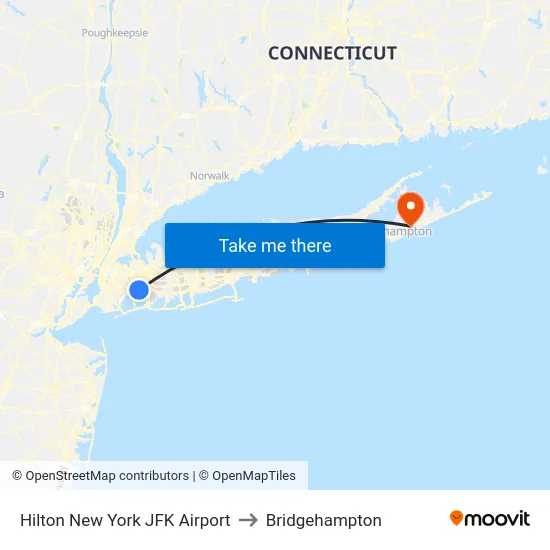 Hilton New York JFK Airport to Bridgehampton map