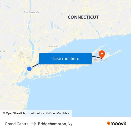 Grand Central to Bridgehampton, Ny map