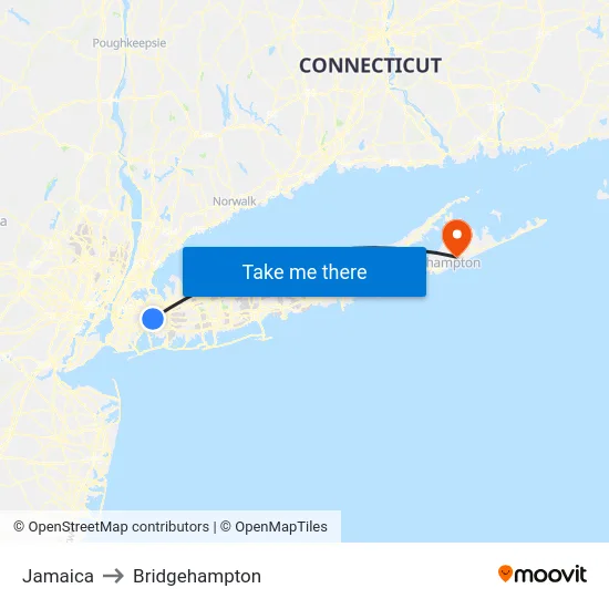 Jamaica to Bridgehampton map