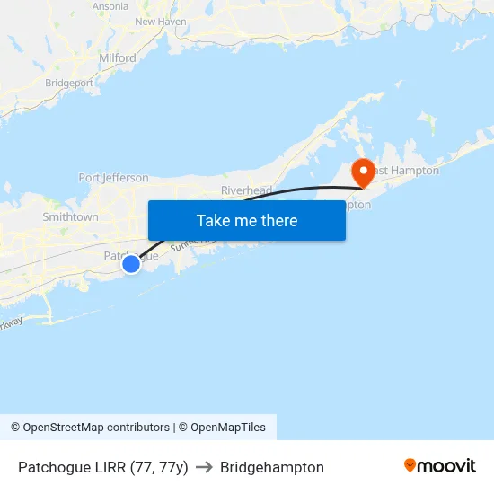 Patchogue LIRR (77, 77y) to Bridgehampton map