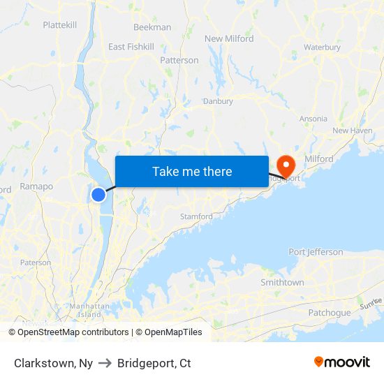 Clarkstown, Ny to Bridgeport, Ct map