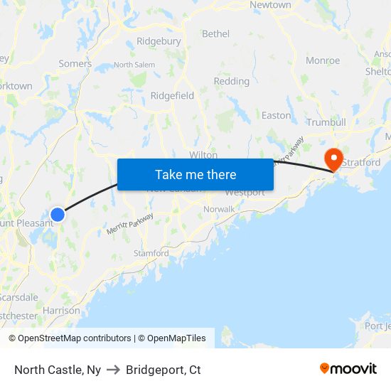 North Castle, Ny to Bridgeport, Ct map