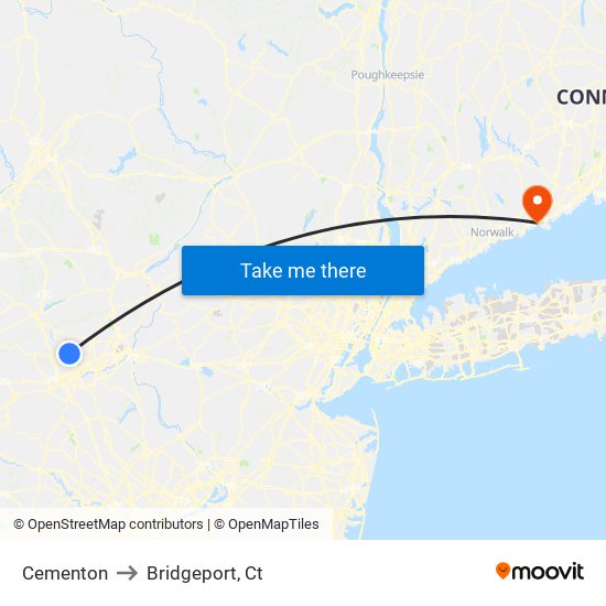 Cementon to Bridgeport, Ct map