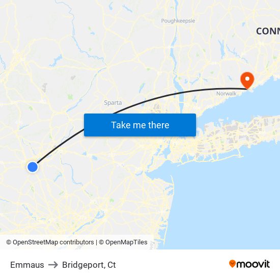 Emmaus to Bridgeport, Ct map