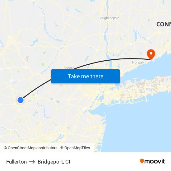 Fullerton to Bridgeport, Ct map