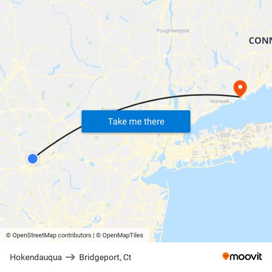 Hokendauqua to Bridgeport, Ct map