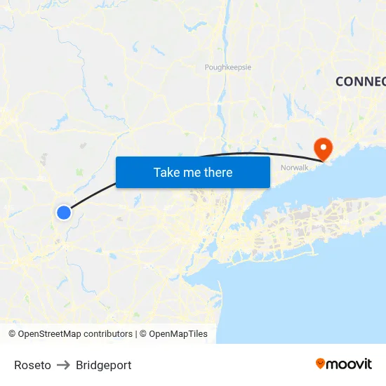 Roseto to Bridgeport map