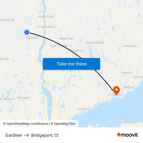 Gardiner to Bridgeport, Ct map