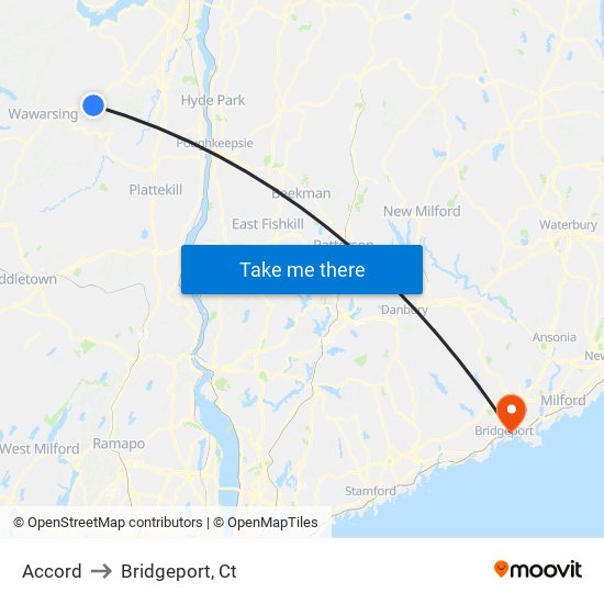 Accord to Bridgeport, Ct map