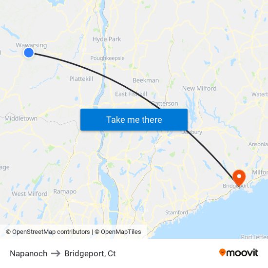 Napanoch to Bridgeport, Ct map