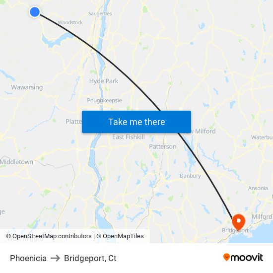 Phoenicia to Bridgeport, Ct map