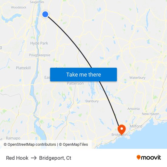 Red Hook to Bridgeport, Ct map