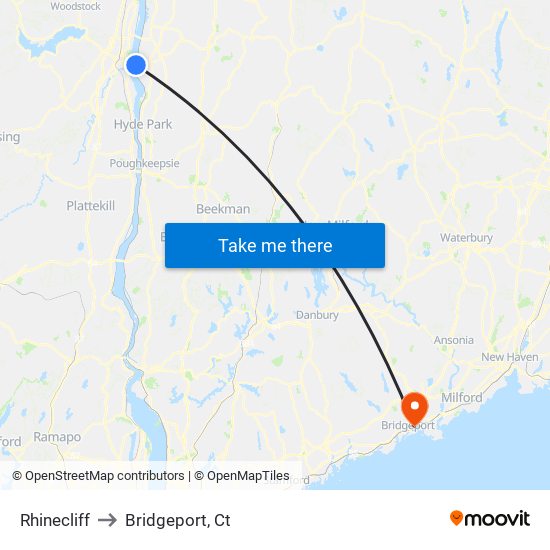 Rhinecliff to Bridgeport, Ct map