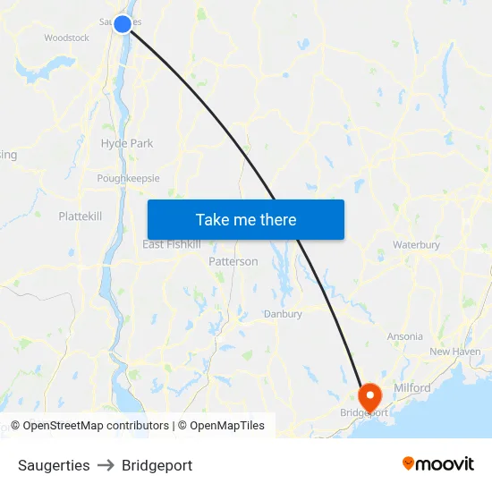 Saugerties to Bridgeport map