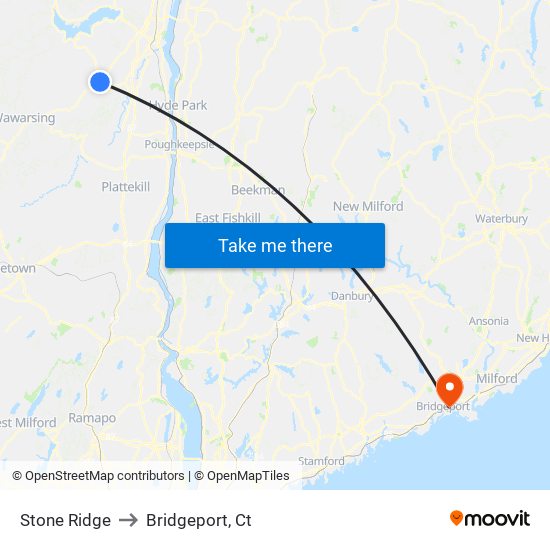 Stone Ridge to Bridgeport, Ct map