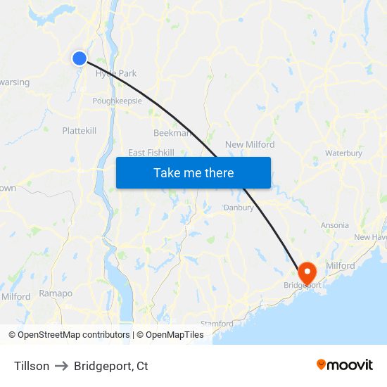Tillson to Bridgeport, Ct map