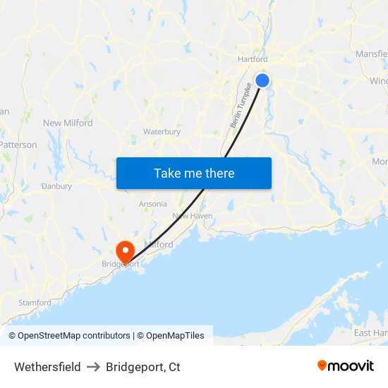 Wethersfield to Bridgeport, Ct map