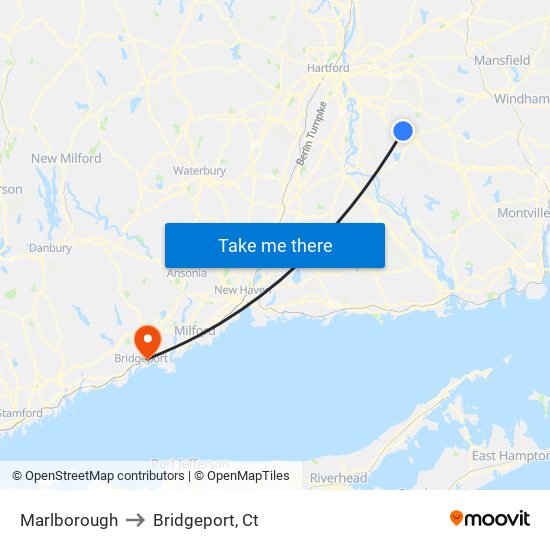 Marlborough to Bridgeport, Ct map