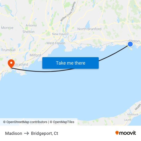 Madison to Bridgeport, Ct map