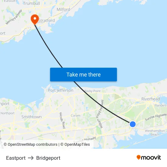 Eastport to Bridgeport map