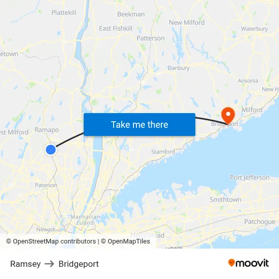 Ramsey to Bridgeport map