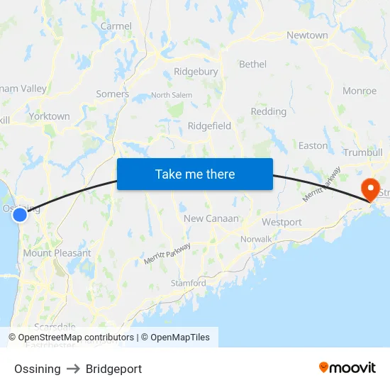 Ossining to Bridgeport map