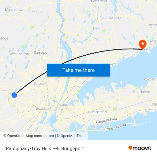 Parsippany-Troy Hills to Bridgeport map