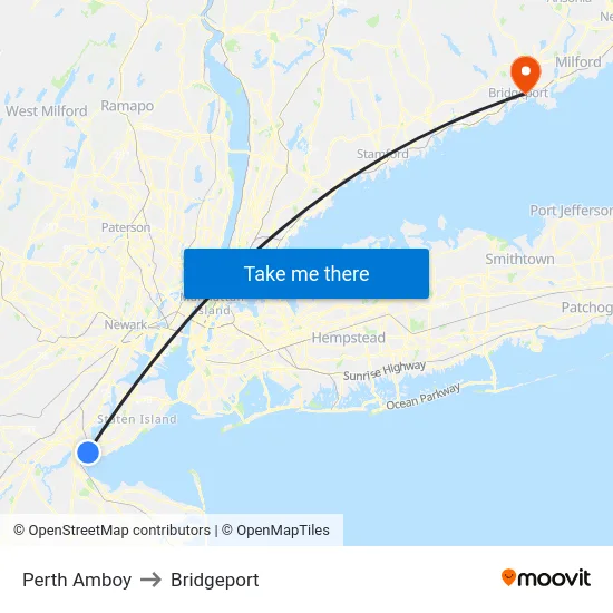 Perth Amboy to Bridgeport map