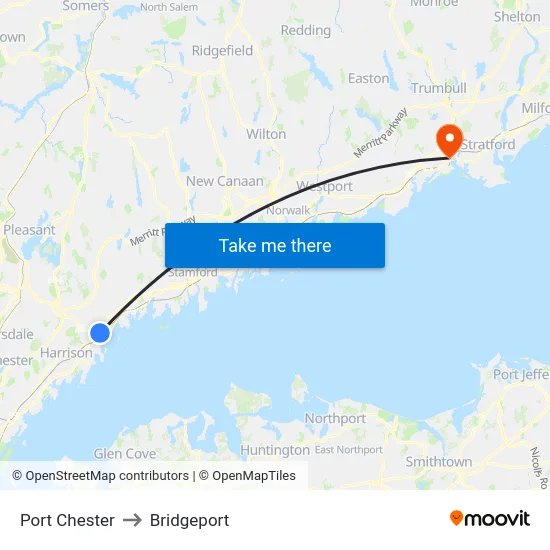 Port Chester to Bridgeport map
