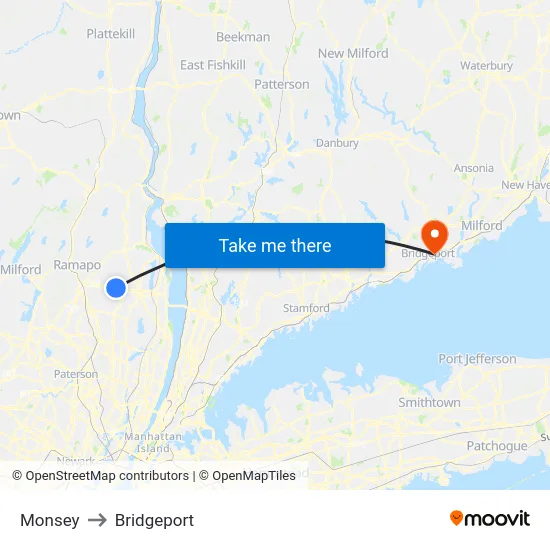 Monsey to Bridgeport map