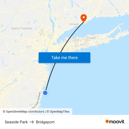 Seaside Park to Bridgeport map