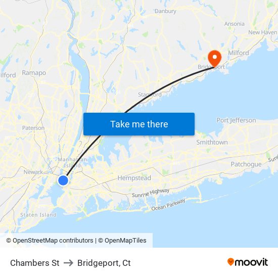 Chambers St to Bridgeport, Ct map
