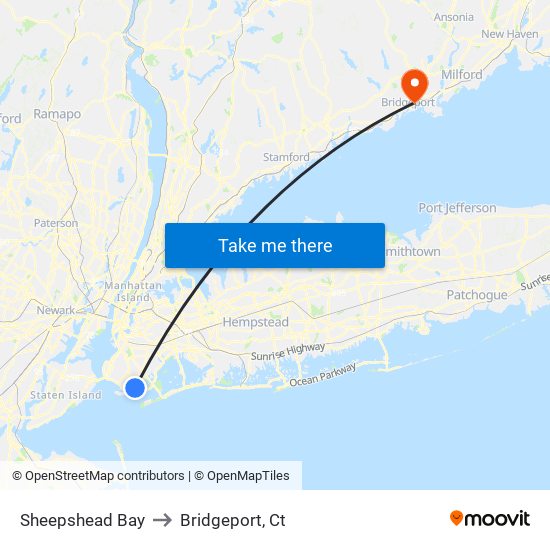 Sheepshead Bay to Bridgeport, Ct map