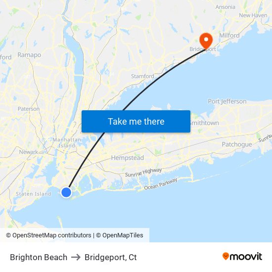 Brighton Beach to Bridgeport, Ct map