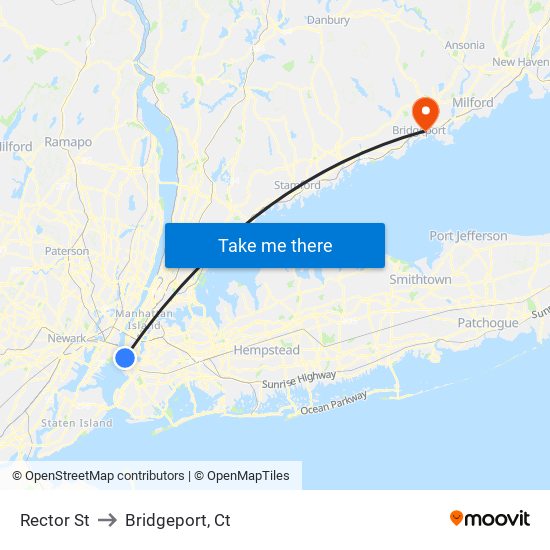 Rector St to Bridgeport, Ct map