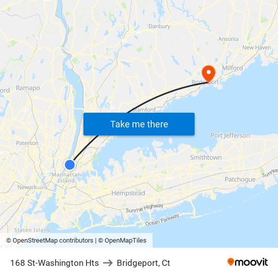 168 St-Washington Hts to Bridgeport, Ct map