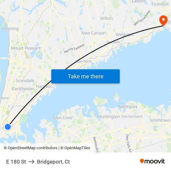 E 180 St to Bridgeport, Ct map