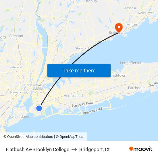 Flatbush Av-Brooklyn College to Bridgeport, Ct map