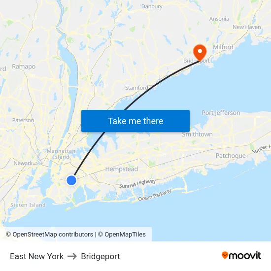 East New York to Bridgeport map
