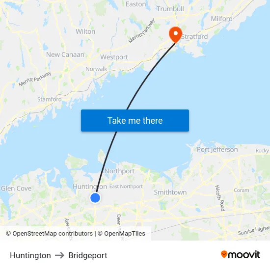 Huntington to Bridgeport map