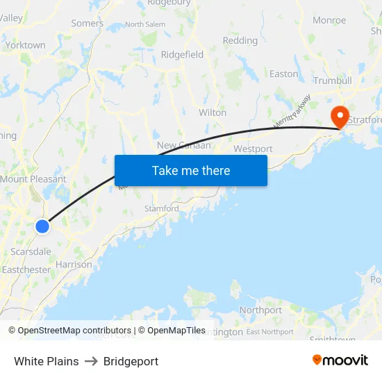 White Plains to Bridgeport map