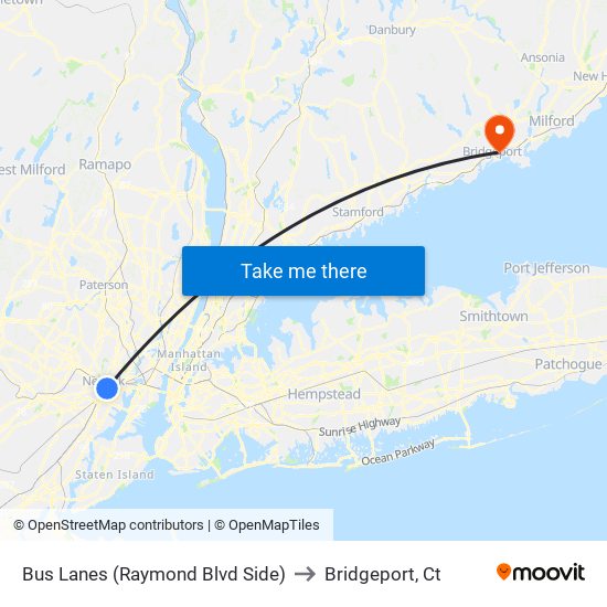 Bus Lanes (Raymond Blvd Side) to Bridgeport, Ct map