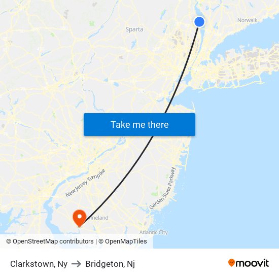 Clarkstown, Ny to Bridgeton, Nj map