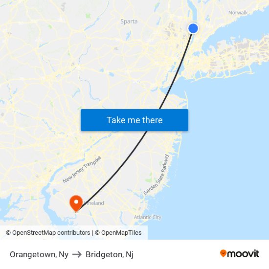 Orangetown, Ny to Bridgeton, Nj map