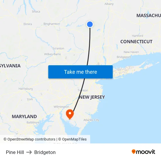 Pine Hill to Bridgeton map