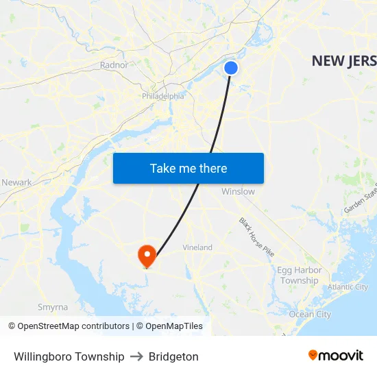 Willingboro Township to Bridgeton map
