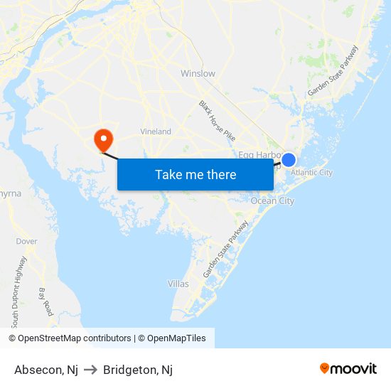 Absecon, Nj to Bridgeton, Nj map