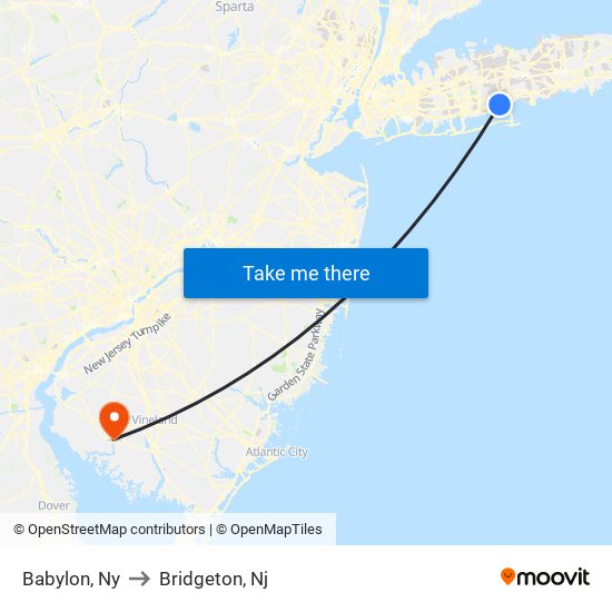 Babylon, Ny to Bridgeton, Nj map