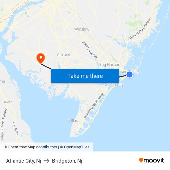 Atlantic City, Nj to Bridgeton, Nj map